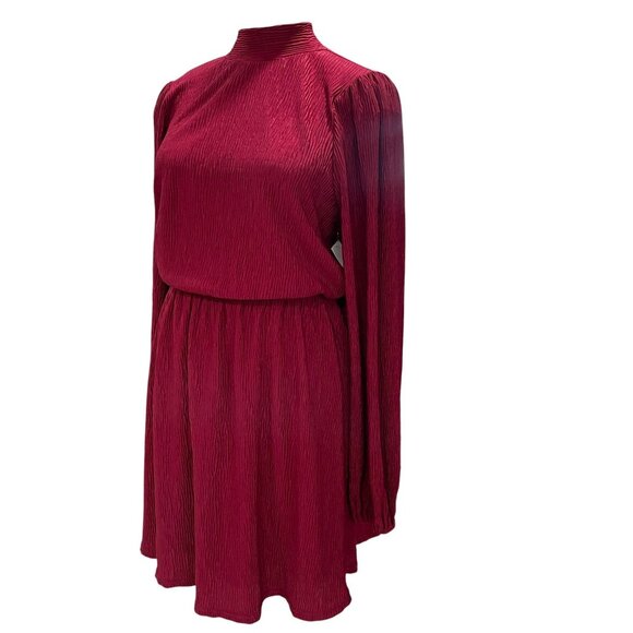Floret Studios Burgundy Long Sleeve Mini Dress High Neck Bow Back Cottagecore - Picture 7 of 12